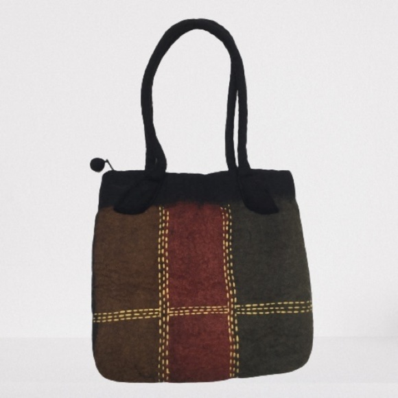 Rising Tide Anthropologie Boiled 100% Wool Handmade Felted Red Black Tote Bag - Picture 1 of 11